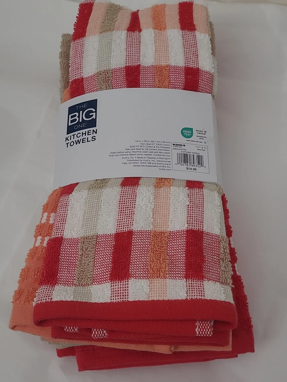 The Big One Red, Orange & Beige Waffle Weave Kitchen Towels - 5 Pack